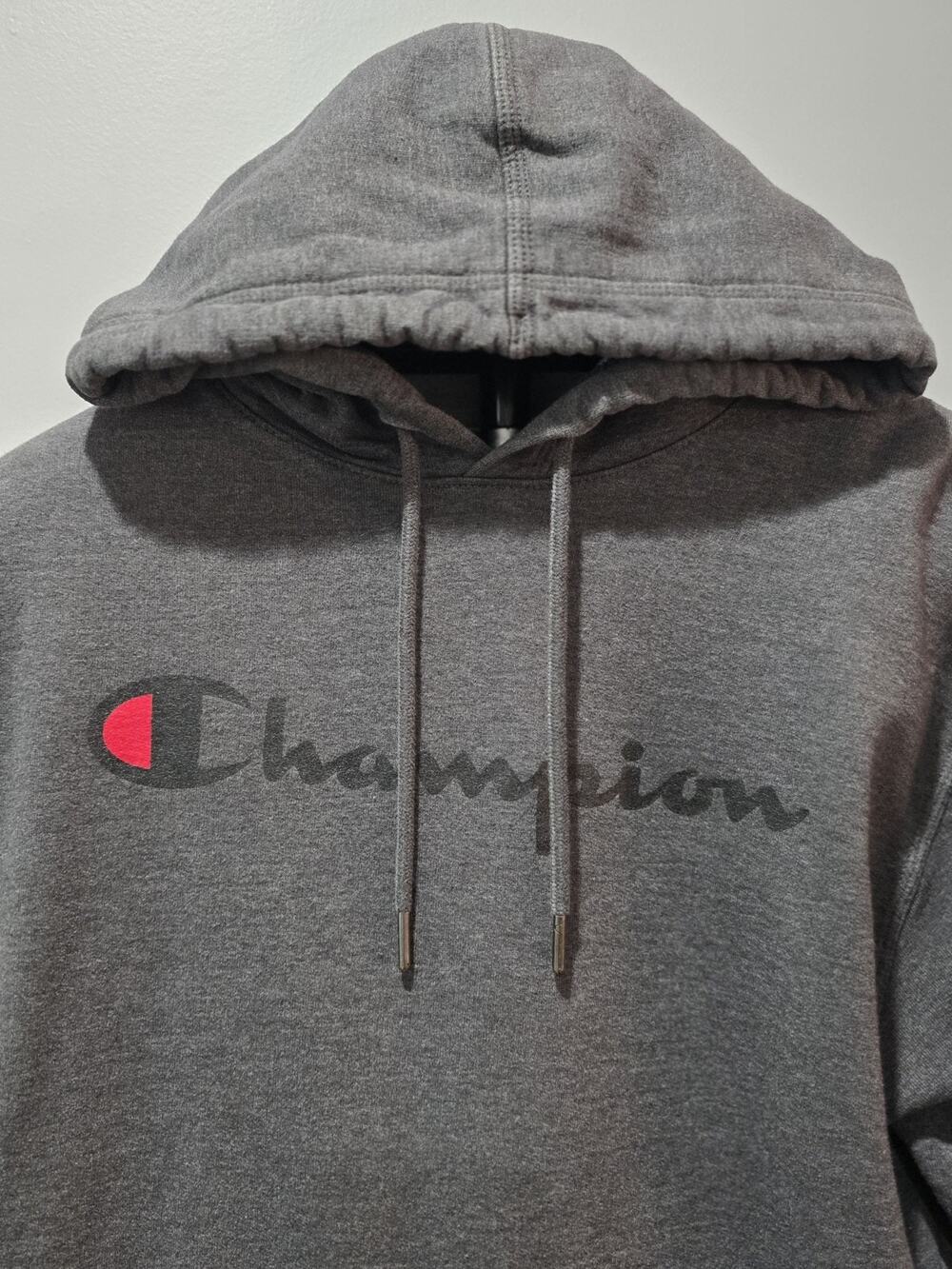 Champion Men’s Medium Gray Pullover Hoodie Script Logo Authentic Athleticwear